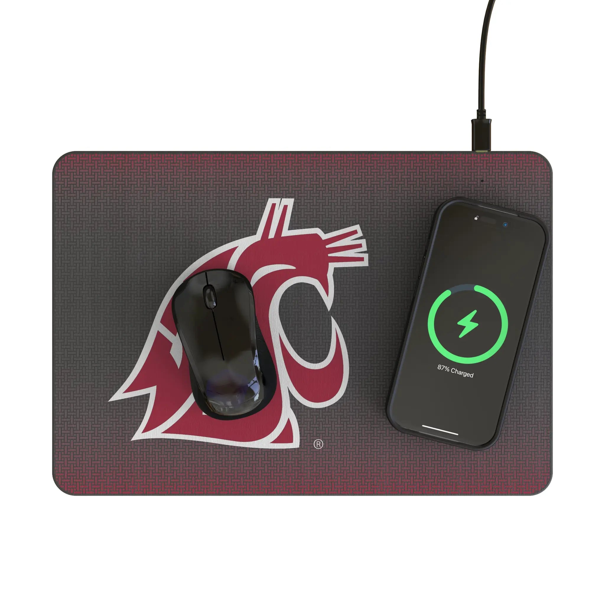 Washington State University Cougars Linen 15-Watt Wireless Charger and Mouse Pad