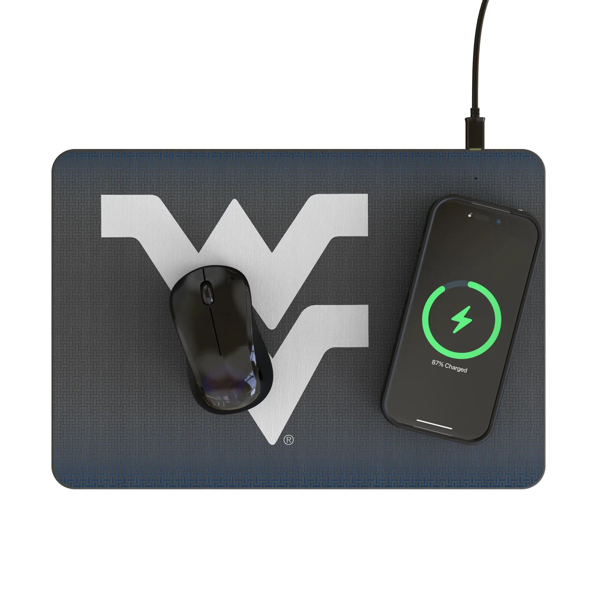 West Virginia University Mountaineers Linen 15-Watt Wireless Charger and Mouse Pad