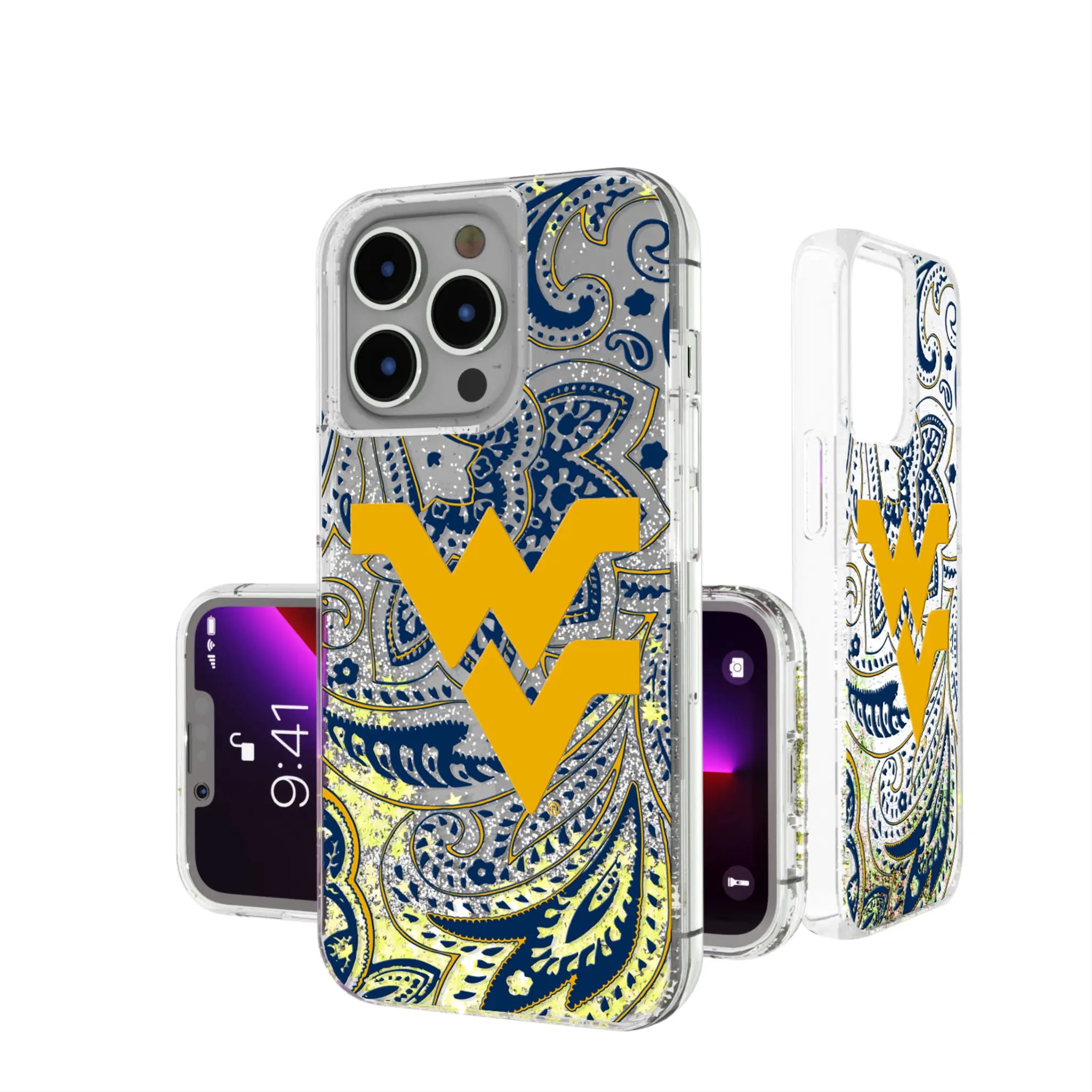 West Virginia University Mountaineers Paisley Glitter Phone Case