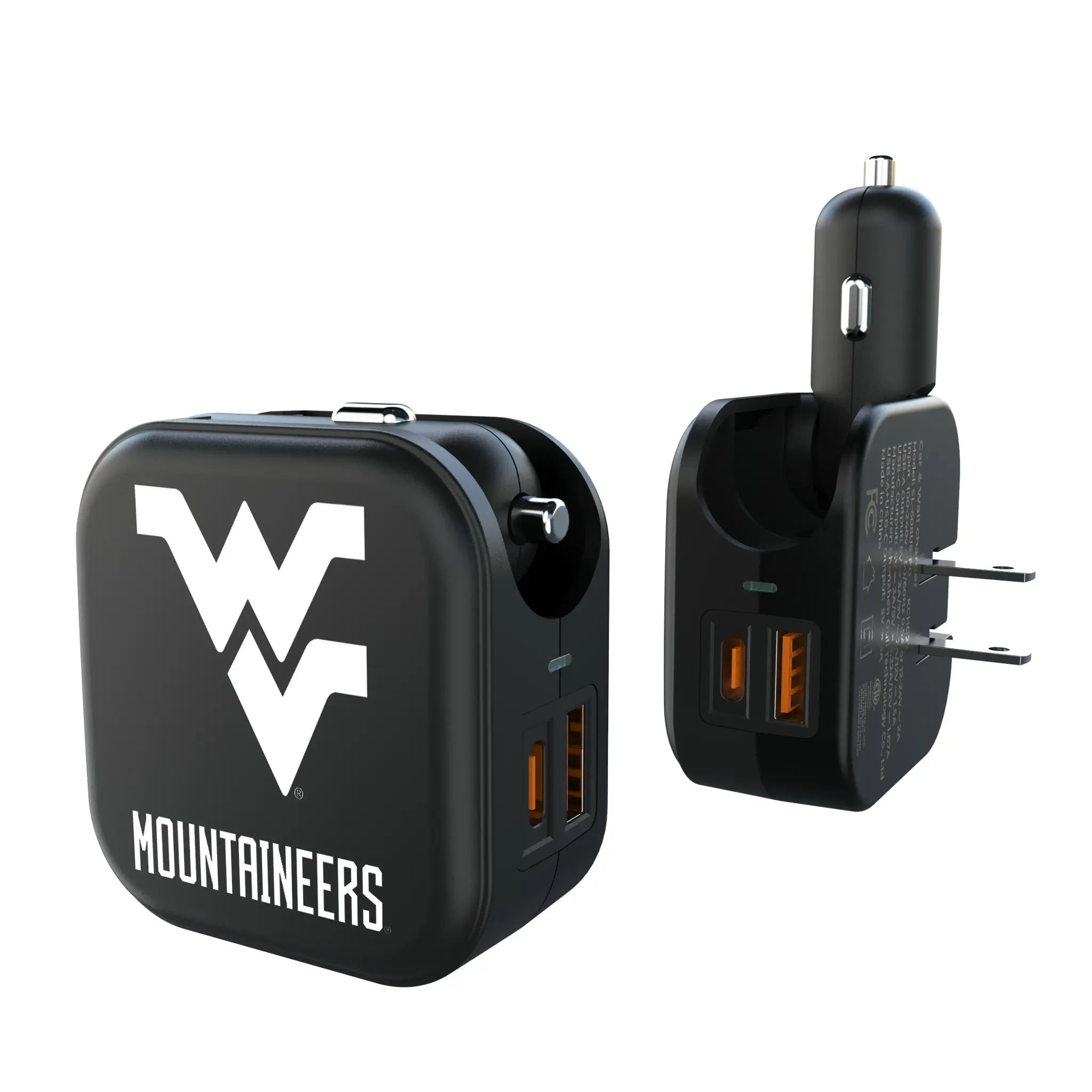 West Virginia University Mountaineers Text Backdrop 2 in 1 USB A/C Charger