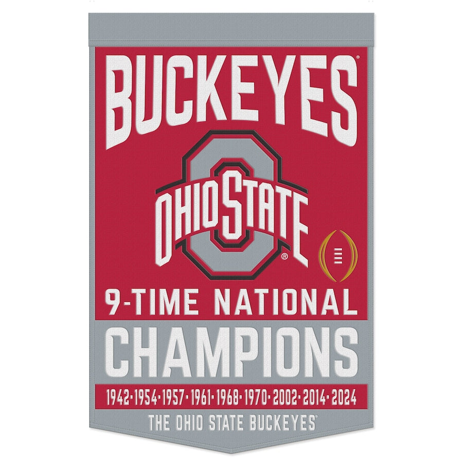 Ohio State Buckeyes WinCraft Nine-Time Football National Champions 24" x 38" Wool Banner - Sports Collectibles, Sports Memorabilia, Sports Fan Shop, Sports Gifts