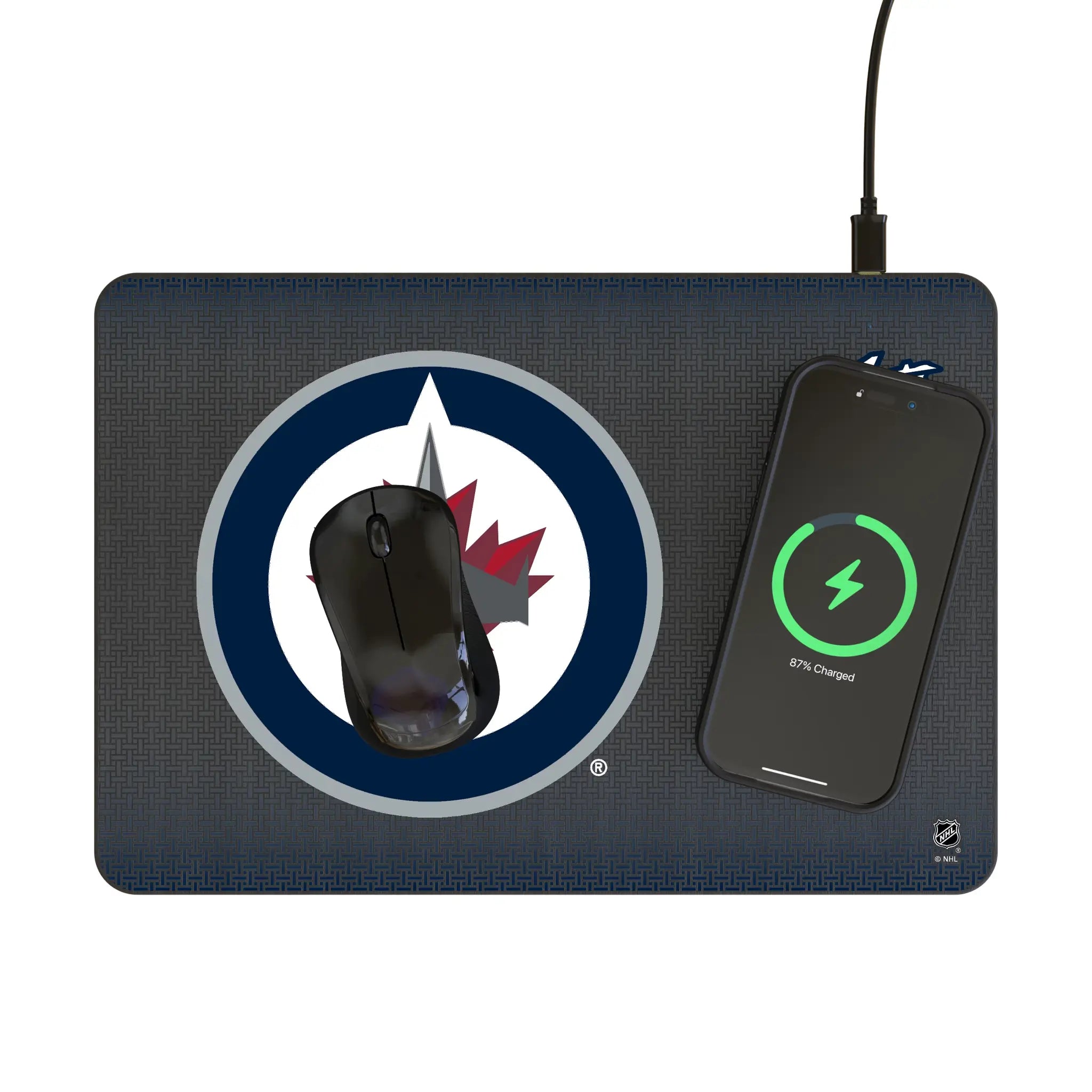 Winnipeg Jets Linen 15-Watt Wireless Charger and Mouse Pad