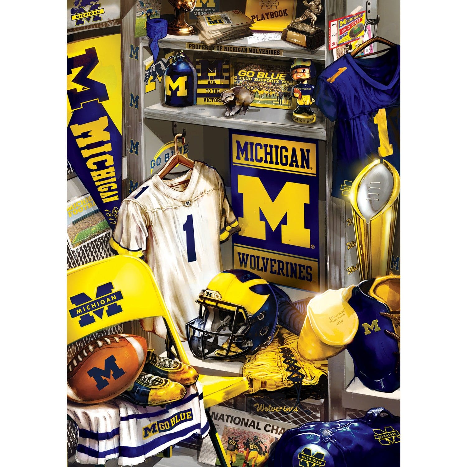 Michigan Wolverines Locker Room 500 Piece Jigsaw Puzzle - Sports Gifts, Sports Memorabilia, Sports Collectibles, Fan Shop