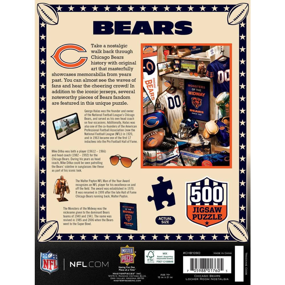 Chicago Bears Locker Room 500-Piece Jigsaw Puzzle - Sports Gifts, Sports Memorabilia, Sports Collectibles, Fan Shop