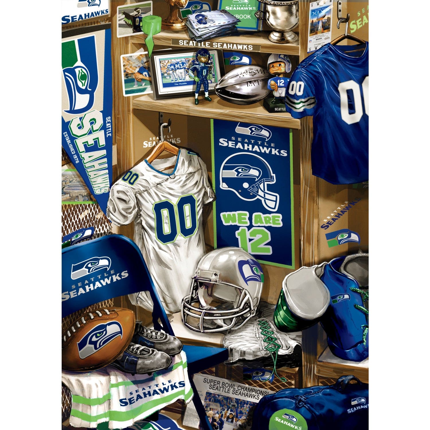 Seattle Seahawks Locker Room 500-Piece Jigsaw Puzzle - Sports Gifts, Sports Memorabilia, Sports Collectibles, Fan Shop