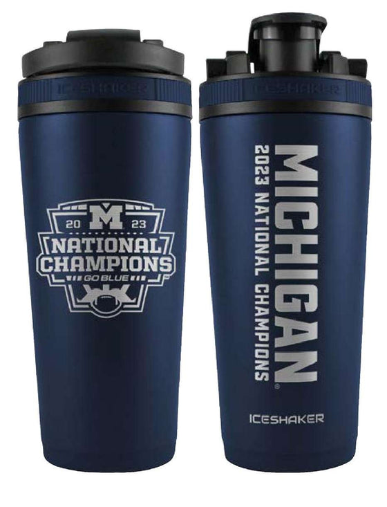 Michigan Wolverines 2024 CFP NCAA National Champs 24oz Etched Ice Shaker Tumbler Infuser Protein Shaker - 757 Sports Collectibles