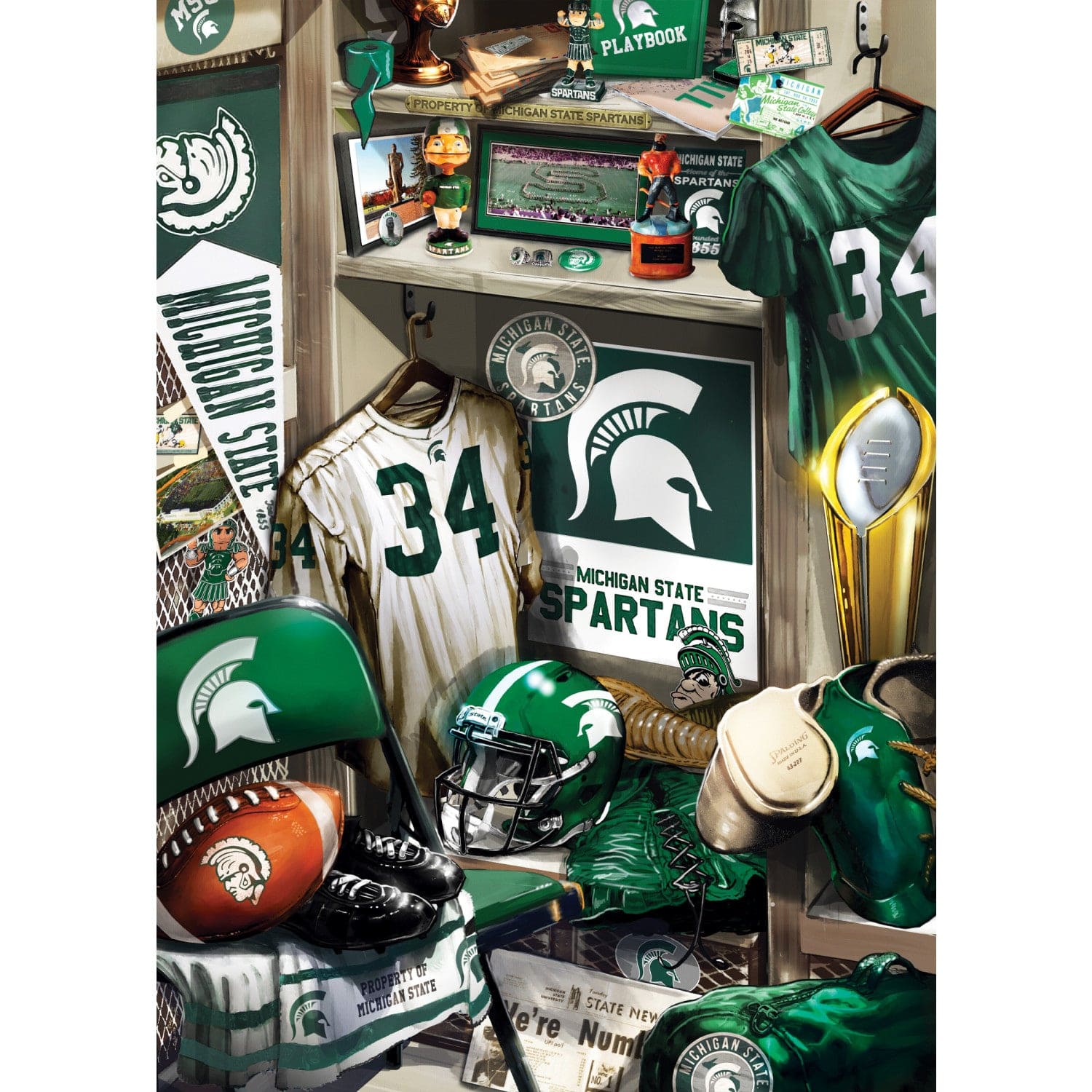 Michigan State Spartans Locker Room 500 Piece Jigsaw Puzzle - Sports Gifts, Sports Memorabilia, Sports Collectibles, Fan Shop