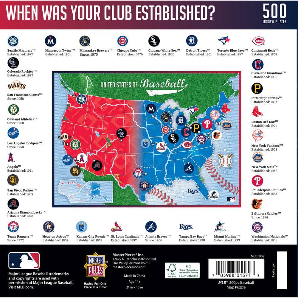 500-Piece Jigsaw Puzzle of MLB League Map - Sports Gifts, Sports Memorabilia, Sports Collectibles, Fan Shop