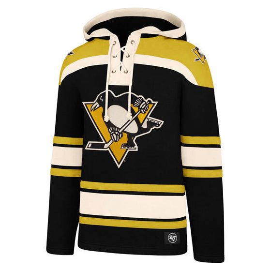 47 Brand Lacer Hoodie - Mens Pittsburgh Penguins Jet Black XL