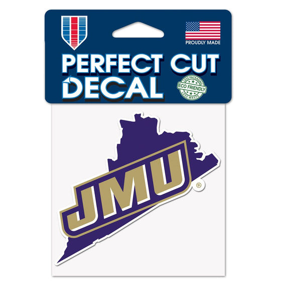 James Madison Dukes Perfect Cut Decal 4"x4" VA State Shape Stickers