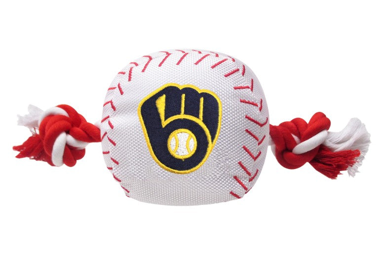 Milwaukee Brewers Baseball Toy - Nylon w/rope Pets First