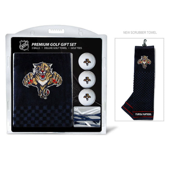 Florida Panthers Embroidered Golf Towel, 3 Golf Ball, And Golf Tee Set - 757 Sports Collectibles