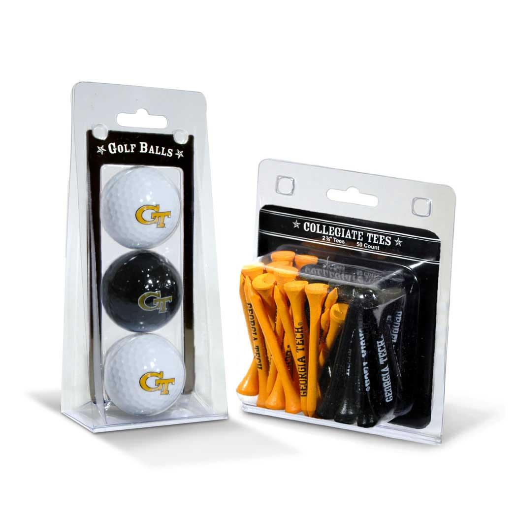 Georgia Tech Yellow Jackets 3 Golf Balls And 50 Golf Tees - 757 Sports Collectibles