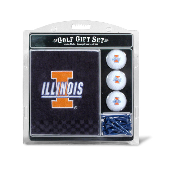 Illinois Fighting Illini Embroidered Golf Towel, 3 Golf Ball, And Golf Tee Set - 757 Sports Collectibles