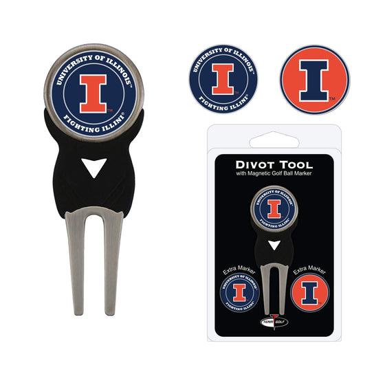 Illinois Fighting Illini Divot Tool Pack With 3 Golf Ball Markers - 757 Sports Collectibles