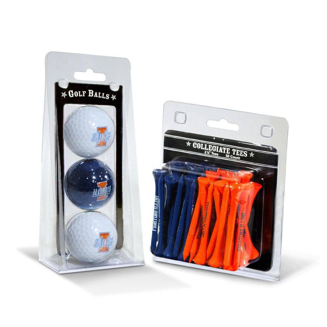 Illinois Fighting Illini 3 Golf Balls And 50 Golf Tees - 757 Sports Collectibles