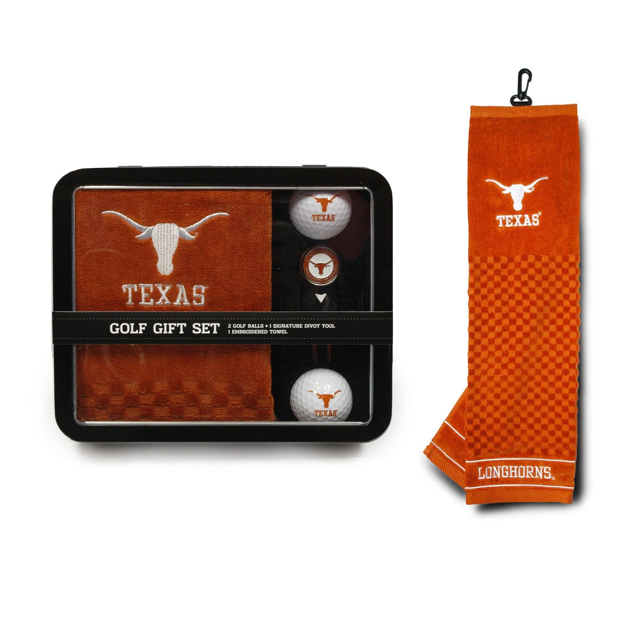 Texas Longhorns Embroidered Golf Towel, 2 Golf Balls, And Divot Tool Set - 757 Sports Collectibles