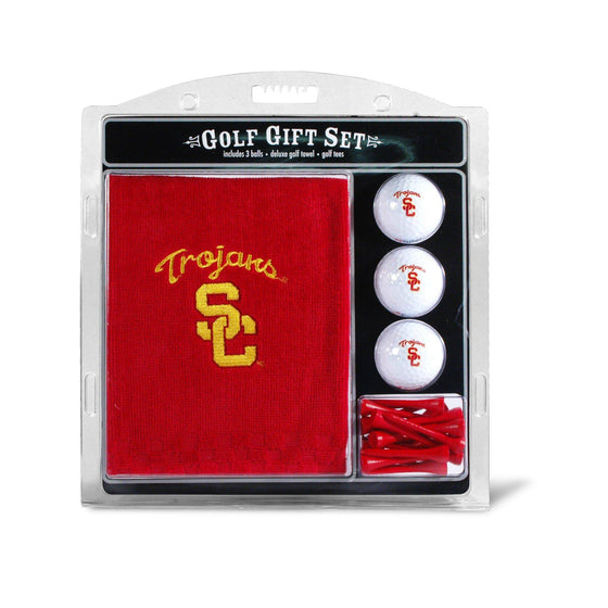 USC Trojans Embroidered Golf Towel, 3 Golf Ball, And Golf Tee Set - 757 Sports Collectibles