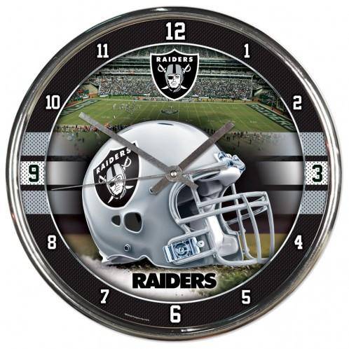 NFL Oakland Raiders 12 Inch Chrome Round Wall Clock (Helmet) - 757 Sports Collectibles