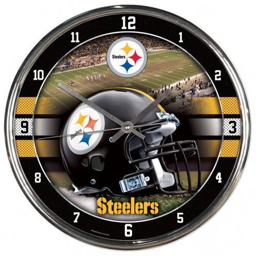 NFL Pittsburgh Steelers 12 Inch Chrome Round Wall Clock (Helmet) - 757 Sports Collectibles