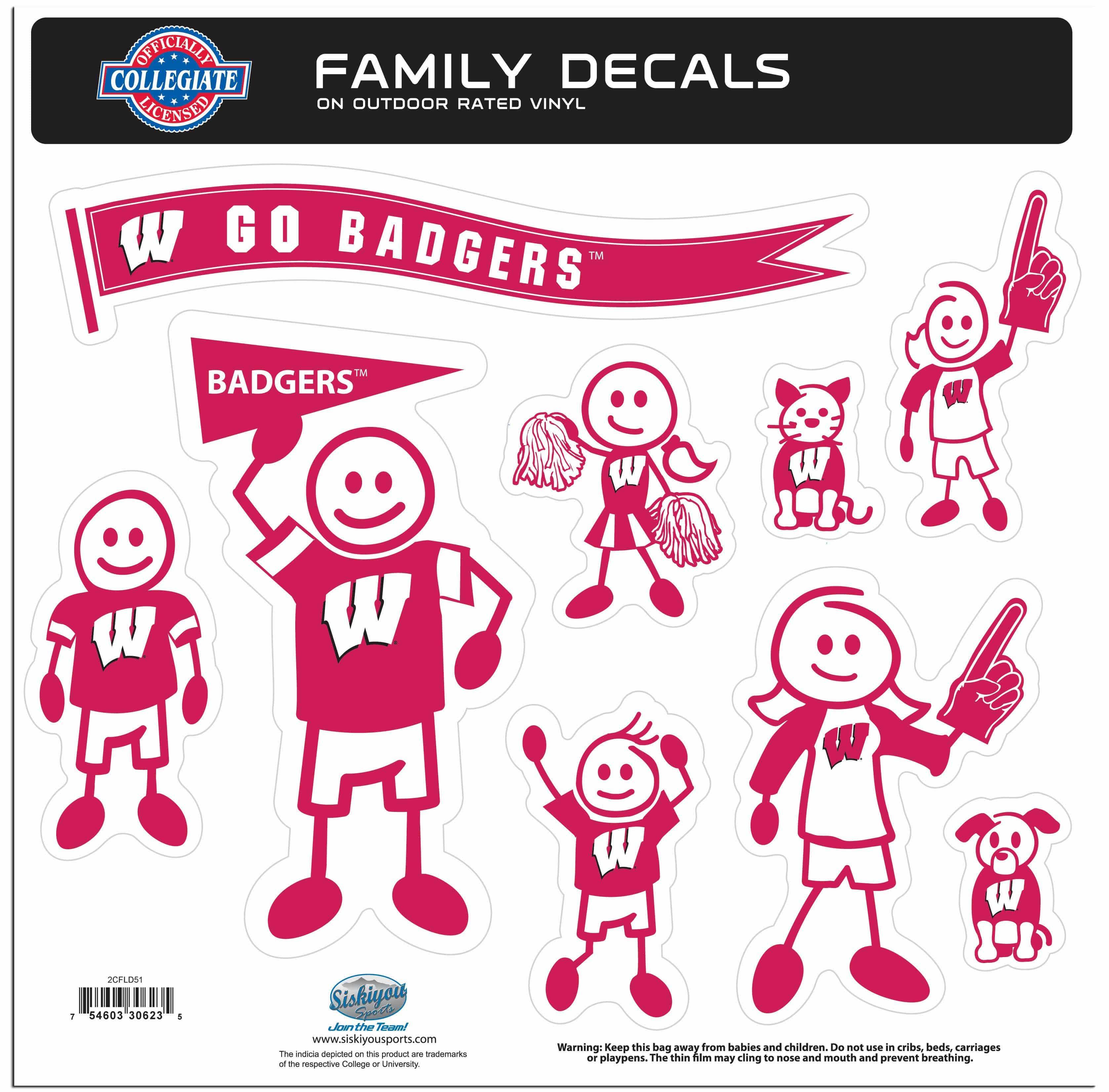 Wisconsin Badgers Family Decal Set Large (SSKG) - 757 Sports Collectibles