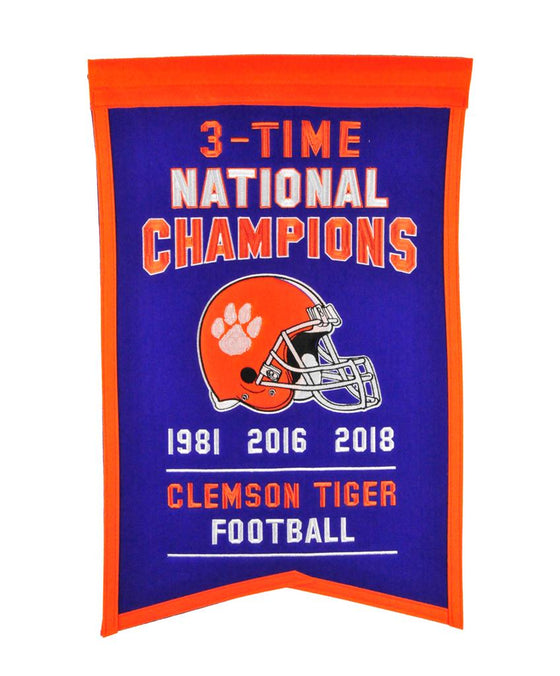 Clemson Tigers 3-Time National Champions Traditions Banner