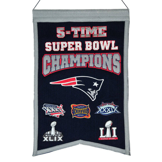 NFL New England Patriots 5x Super Bowl Champs Banner Embroidered 14"x22" - 757 Sports Collectibles