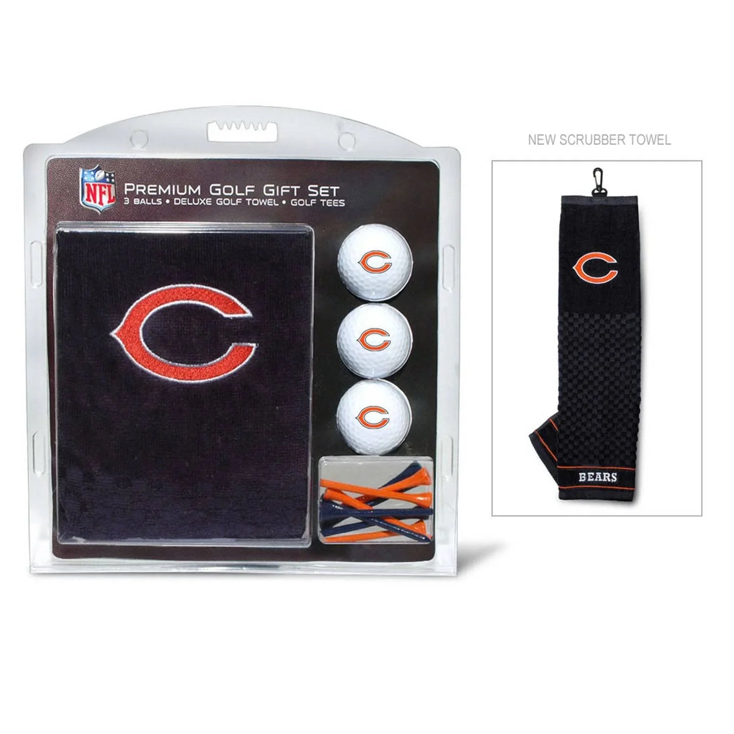 Chicago Bears Embroidered Golf Towel, 3 Golf Ball, And Golf Tee Set - 757 Sports Collectibles