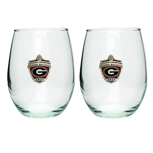 Heritage Pewter 2021-2022 National Champions Georgia Bulldogs Stemless Glass Goblets – Set of 2 | 15 OZ Goblet Wine Glasses | Expertly Crafted Pewter Glass - 757 Sports Collectibles