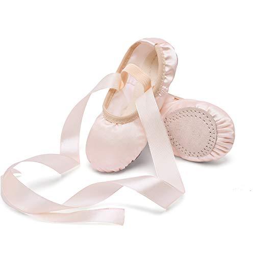 Stelle Girls Ballet Dance Shoes Satin Slippers Gymnastics Flats Split Sole with Ribbon (BP, 10MT) - 757 Sports Collectibles