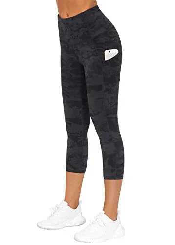 THE GYM PEOPLE Thick High Waist Yoga Pants with Pockets, Tummy Control Workout Running Yoga Leggings for Women (Large, Z-Capris Camo) - 757 Sports Collectibles