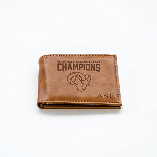 Rico Industries NFL Los Angeles Rams Personalized/Custom 2022 Super Bowl LVI Champions Laser Engraved Brown Billfold Wallet - 757 Sports Collectibles