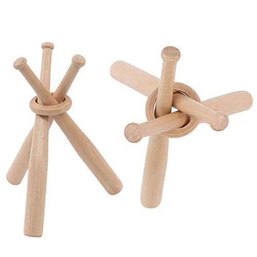 BaseGoal Wooden Baseball Softball Stand Display Consists of 3 Mini Baseball Bat and 1 Wooden Circles - 757 Sports Collectibles