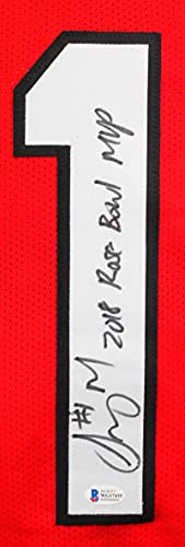 Sony Michel Autographed Red College Style Jersey w/ 2018 RB MVP- Beckett WBlack - 757 Sports Collectibles