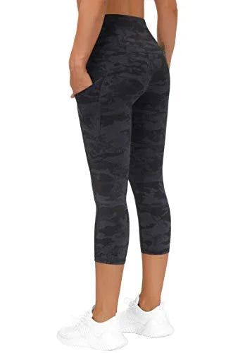 THE GYM PEOPLE Thick High Waist Yoga Pants with Pockets, Tummy Control Workout Running Yoga Leggings for Women (Large, Z-Capris Camo) - 757 Sports Collectibles