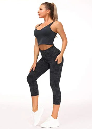 THE GYM PEOPLE Thick High Waist Yoga Pants with Pockets, Tummy Control Workout Running Yoga Leggings for Women (Large, Z-Capris Camo) - 757 Sports Collectibles