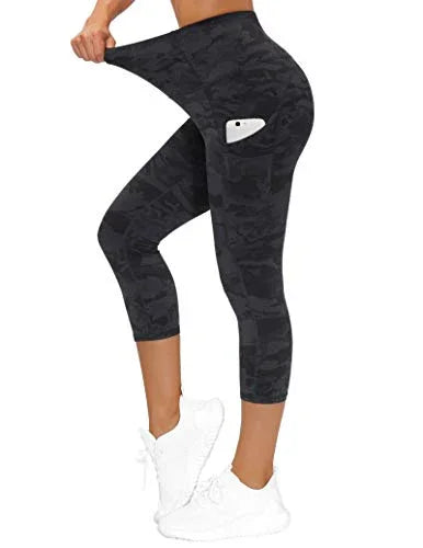 THE GYM PEOPLE Thick High Waist Yoga Pants with Pockets, Tummy Control Workout Running Yoga Leggings for Women (Large, Z-Capris Camo) - 757 Sports Collectibles