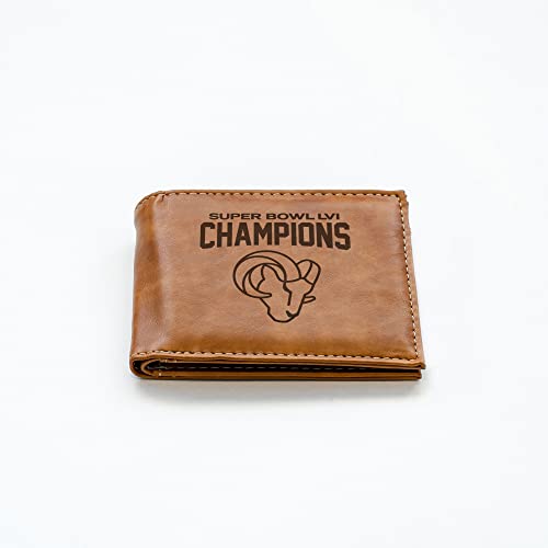 Rico Industries NFL Los Angeles Rams 2022 Super Bowl LVI Champions Commemorative Laser Engraved Brown Billfold Wallet - Men's Accessory - 757 Sports Collectibles