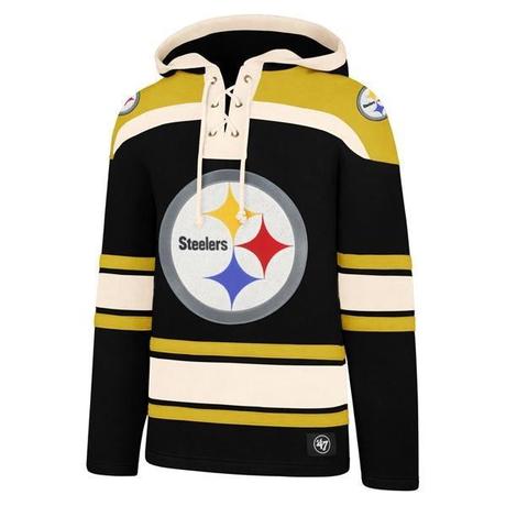 47 Brand Lacer Hoodie - Mens Pittsburgh Steelers Jet Black L