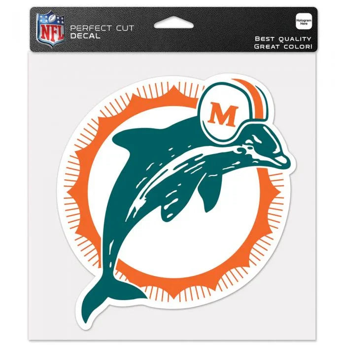 MIAMI DOLPHINS / CLASSIC LOGO RETRO PERFECT CUT COLOR DECAL 8" X 8"