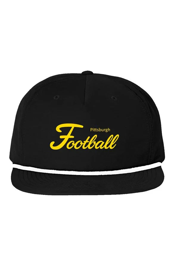 Pittsburgh Football Script Blk & Yellow 5 Panel Golf Snapback Hat Cap