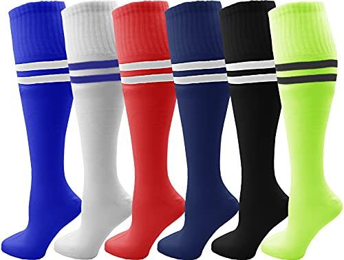 Kids Soccer Socks, 6 Pairs for Boys Girls, Youth Knee High Athletic Sports Football Gym School Team Pack for Children (Small, Assorted) - 757 Sports Collectibles