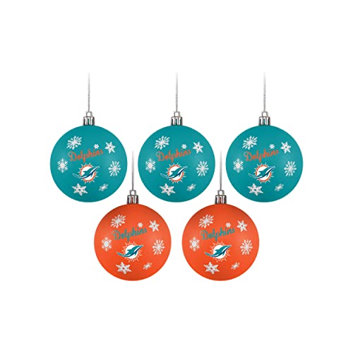 FOCO Miami Dolphins NFL 5 Pack Shatterproof Ball Ornament Set - 757 Sports Collectibles