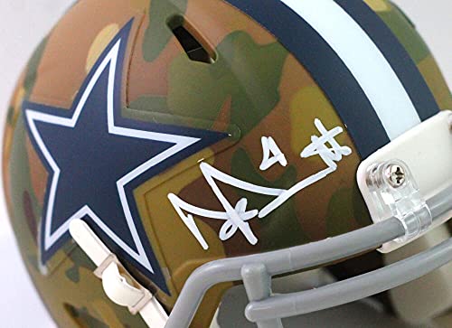 Dak Prescott Autographed Dallas Cowboys Camo Mini Helmet- Beckett W White - 757 Sports Collectibles
