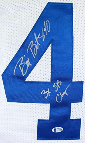 Bill Bates Autographed White Pro Style Jersey w/ 3x SB Champ-Beckett Auth Silver - 757 Sports Collectibles
