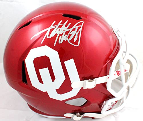 Adrian Peterson Autographed Oklahoma Sooners F/S Riddell Speed Helmet-Beckett W Hologram Silver - 757 Sports Collectibles