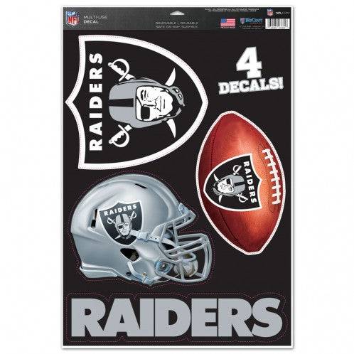 Raiders Multi Use Large Decals (4 Pack) Indoor/Outdoor Repositionable - 757 Sports Collectibles