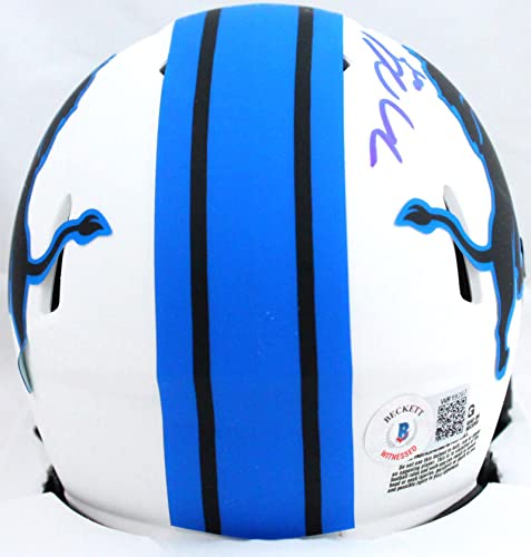 TJ Hockenson Autographed Detroit Lions Lunar Speed Mini Helmet-Beckett W Hologram Dark Blue - 757 Sports Collectibles