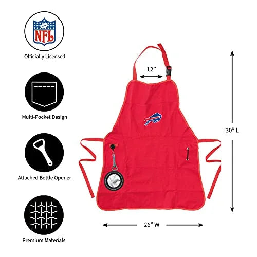 Team Sports America NFL Buffalo Bills Ultimate Grilling Apron Durable Cotton with Beverage Opener and Multi Tool For Football Fans Fathers Day and More - 757 Sports Collectibles