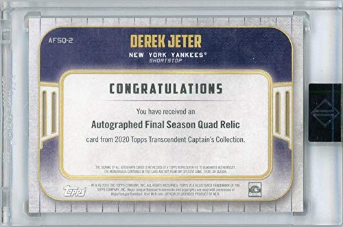 Derek Jeter 2020 Topps Transcendent Captain Final Season Quad Patch Autograph 3/3 - 757 Sports Collectibles